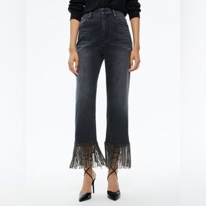 NWOT Alice + Olivia Amazing Crystal Fringe Hem Jean in Maya Charcoal Black